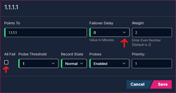 Traffic Controller failover settings